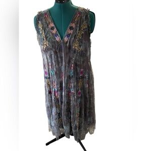 Johnny Was 2 Piece Sheer Gauze Dress with Colorful Embroidery
